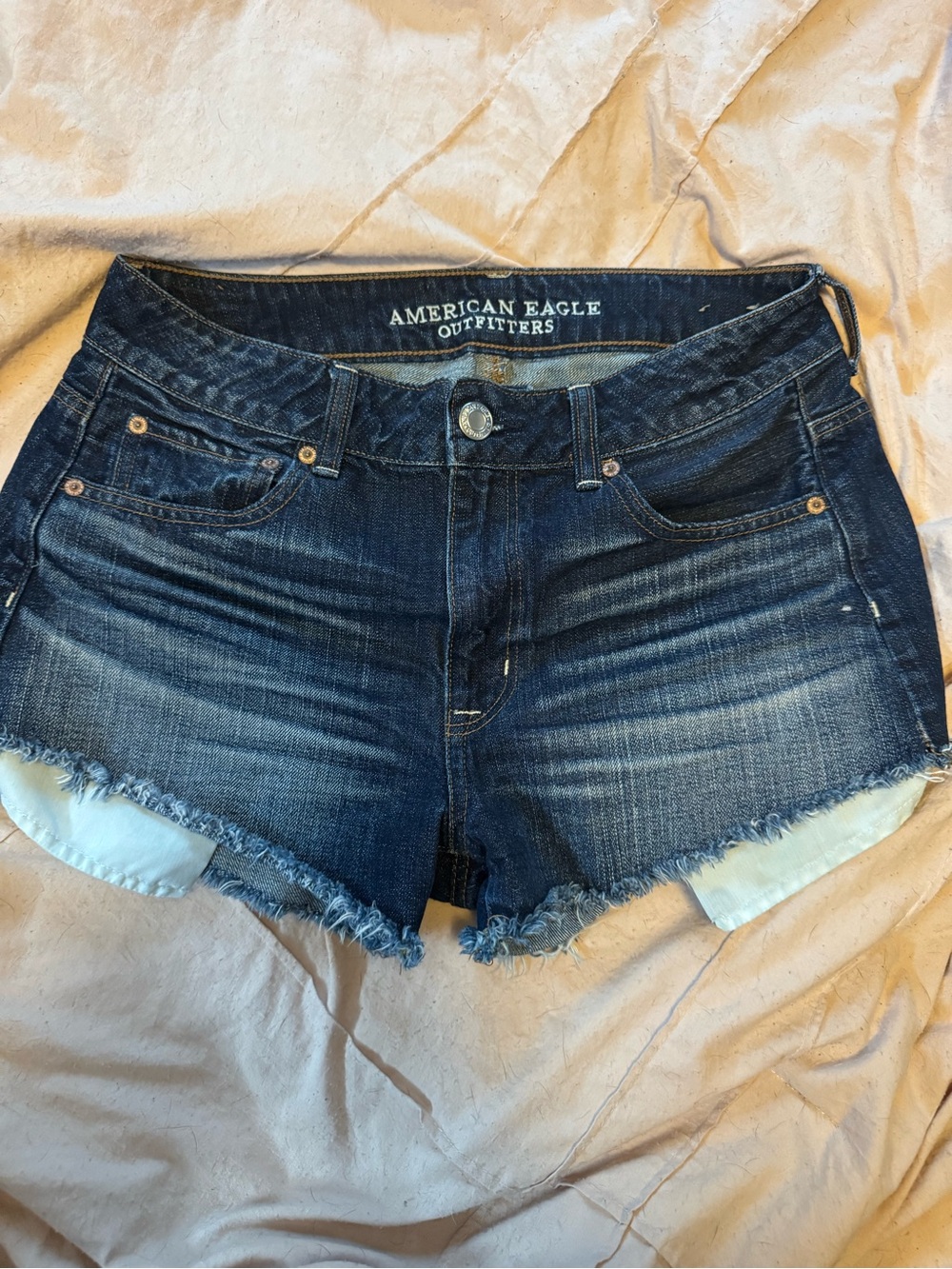 American Eagle Outfitters Dark Blue Frayed Hem Denim Shorts